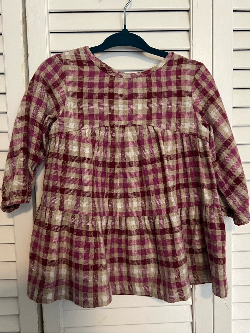 Zara Girls' Pink and Cream Plaid Tiered Dress